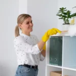 young woman sprucing up a surface