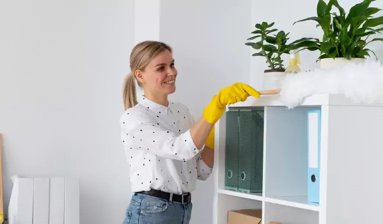 young woman sprucing up a surface