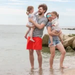 A family is enjoying on a beach of Gold Coast.