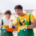 Cleaning professional contractors working at house