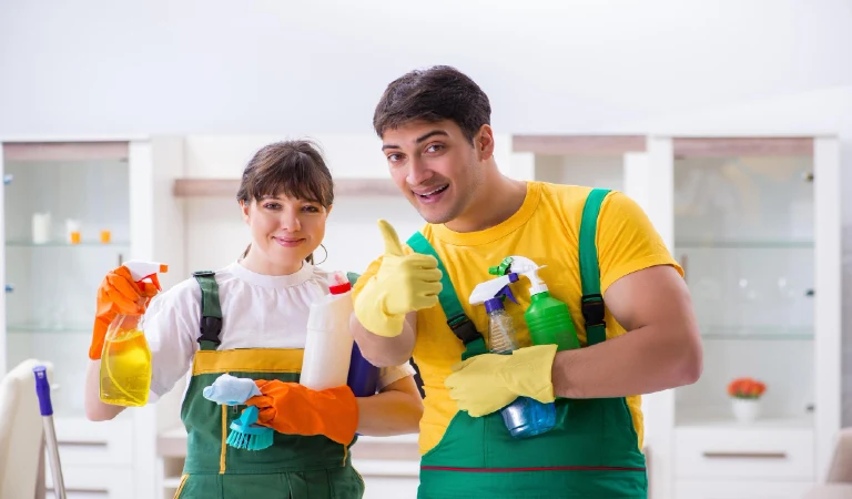 Cleaning professional contractors working at house