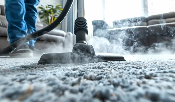 Steam cleaner removes dirt from carpet dirty